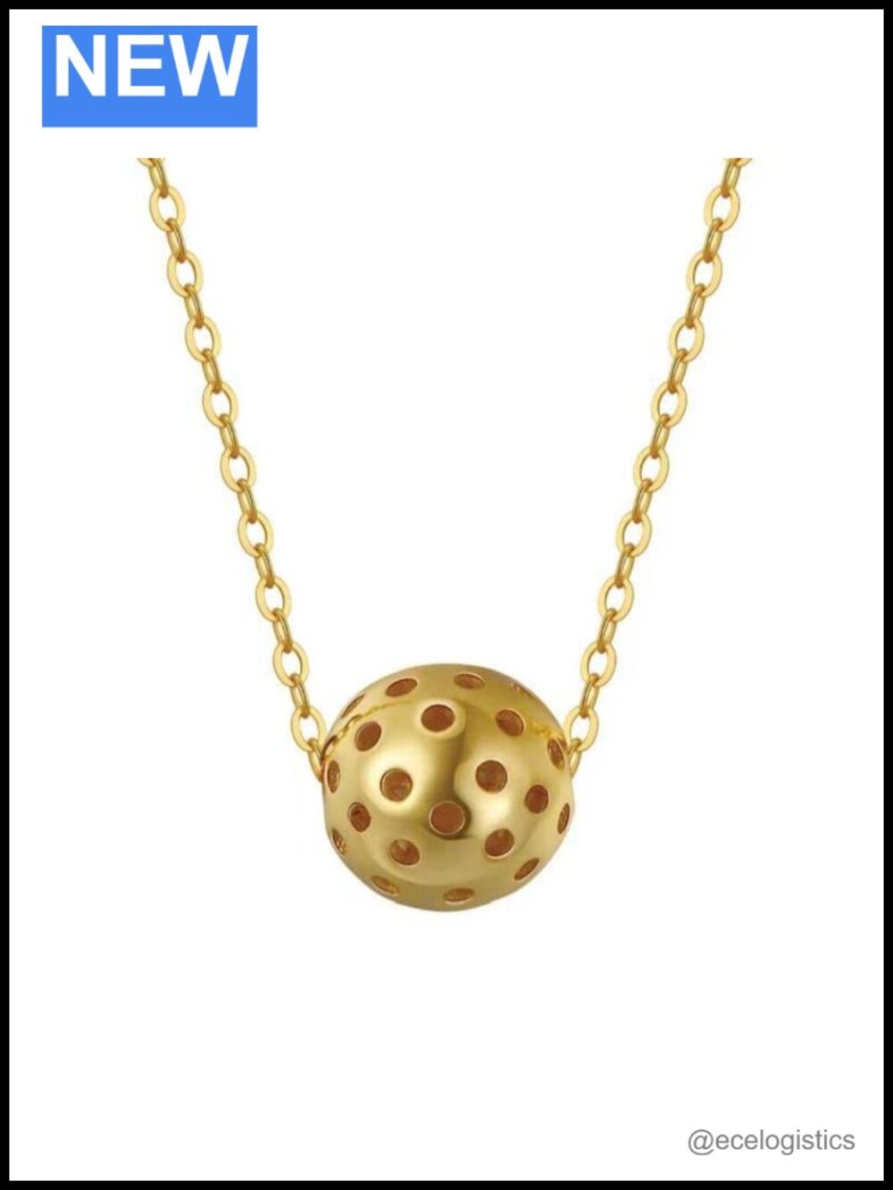 Pickleball Ball Pendant Necklace with Gold Plated Sterling Silver Chain Women